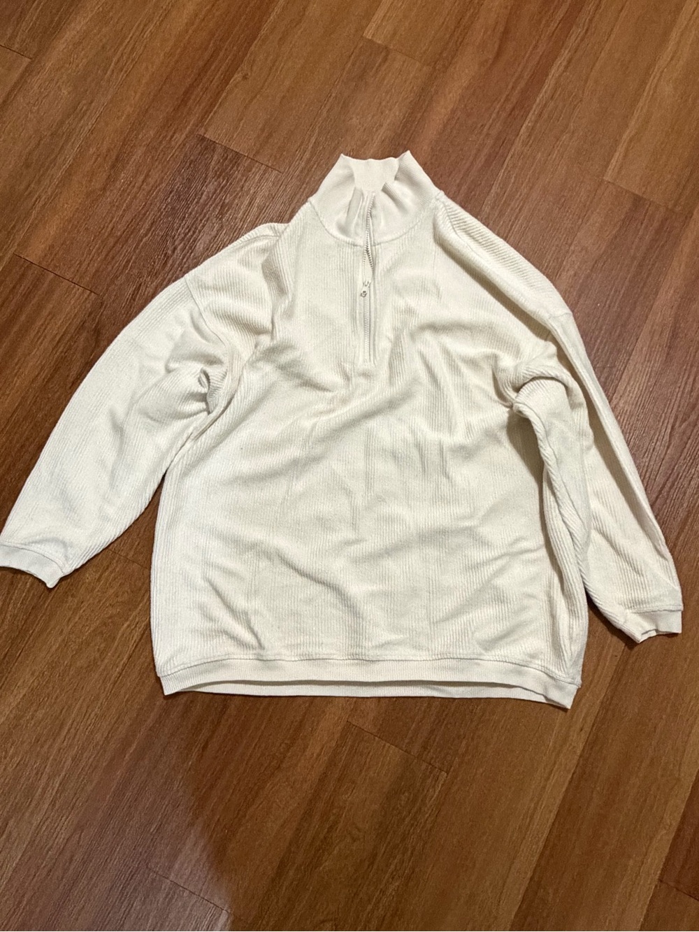 Aerie Cream Colored Quarter-Zip Ribbed Knit Pullover Oversized Medium VGUC